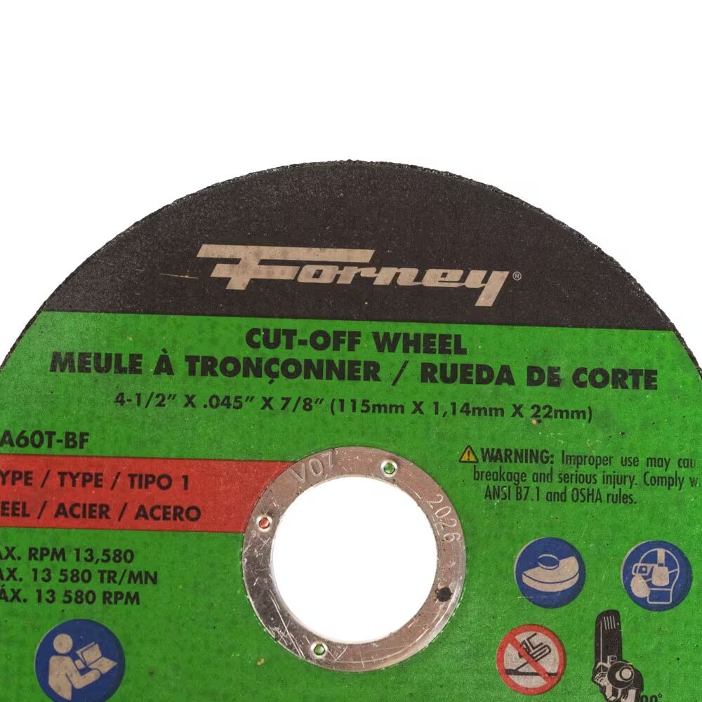 Forney Industries Metal Cut-Off Wheel Type 1, 4 1/2-In x 0.045-In x 7/8-In