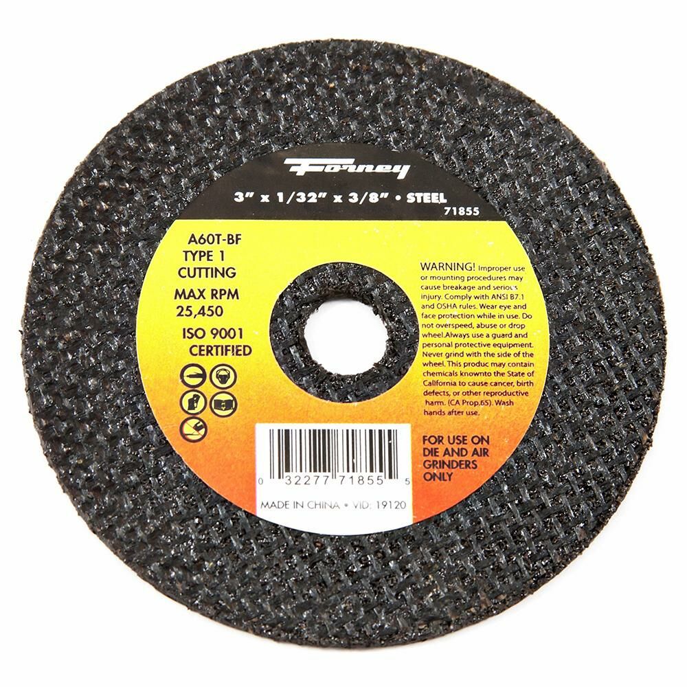 Cut-Off Wheel, Metal, Type 1, 3" X 1/32" X 3/8"