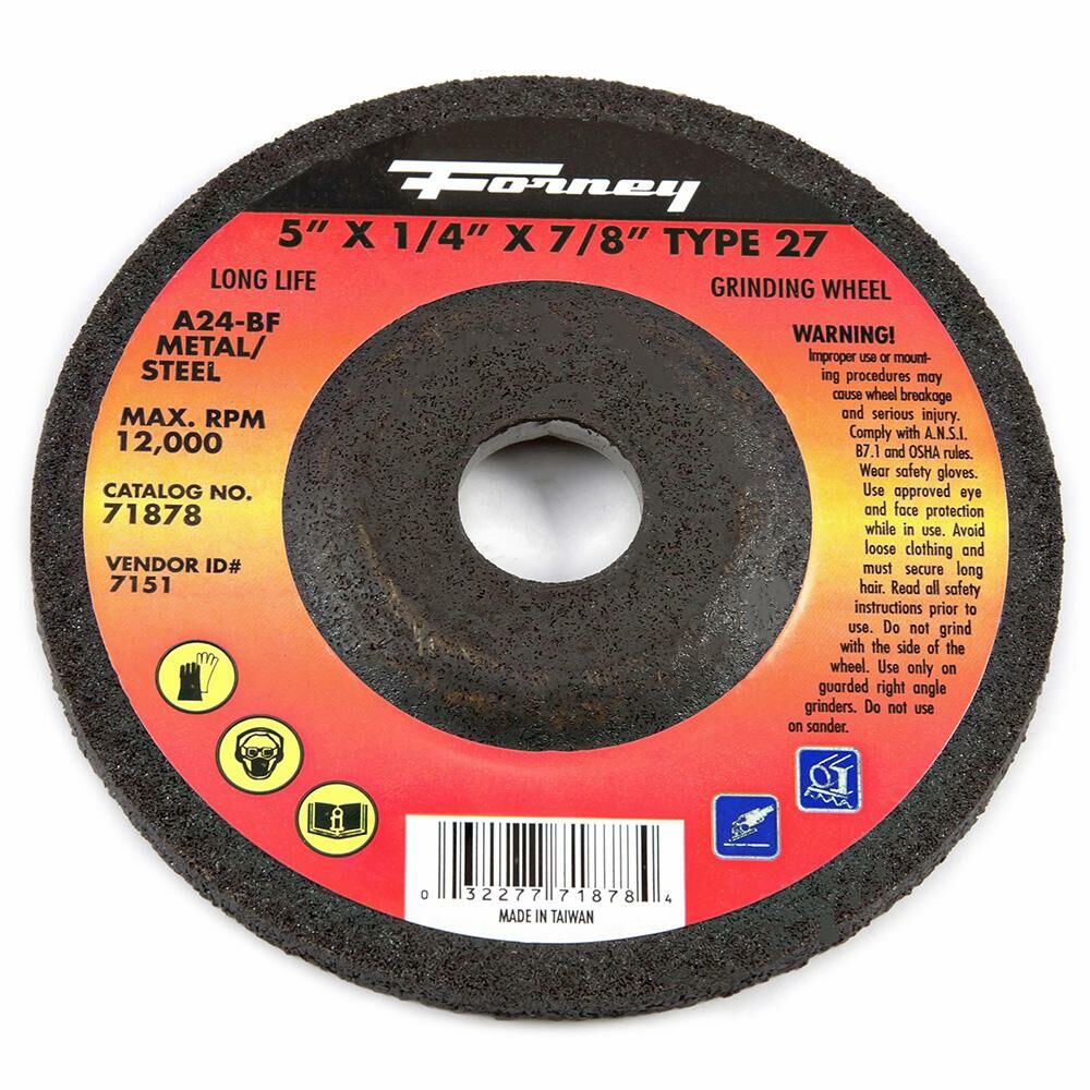 Grinding Wheel, Metal, Type 27, 5" X 1/4" X 7/8"
