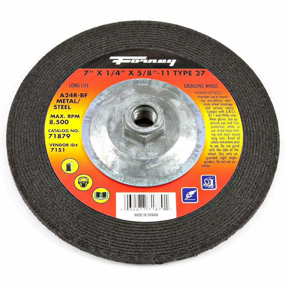 Grinding Wheel, Metal, Type 27, 7" X 1/4" X 5/8"-11