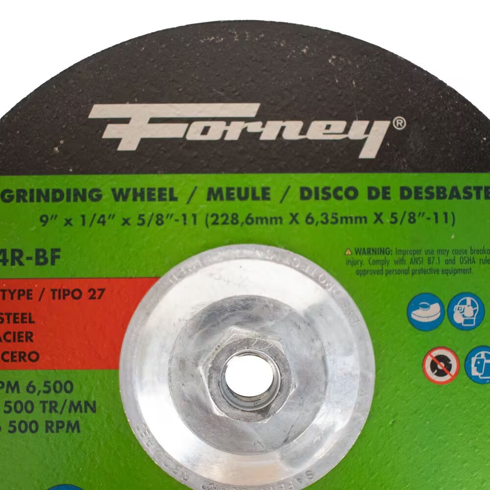 Forney Industries Metal Grinding Wheel Type 27, 9-In x 1/4-In x 5/8-In - 11