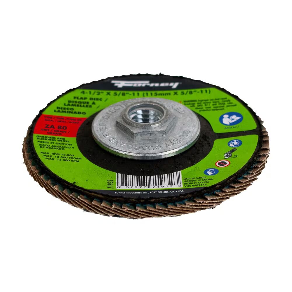 Forney Industries Zirconia Flap Disc Type 29, 80-Grit, 4 1/2-In x 5/8-In - 11
