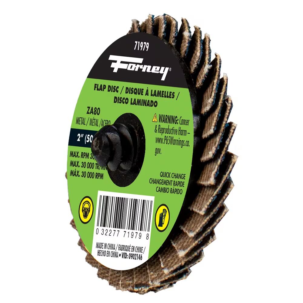 Forney Industries Zirconia Quick Change Flap Disc, 80-Grit, 2-In