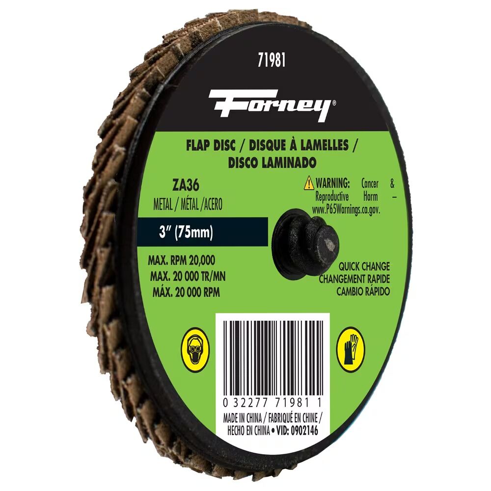 Forney Industries Zirconia Quick Change Flap Disc, 36-Grit, 3-In