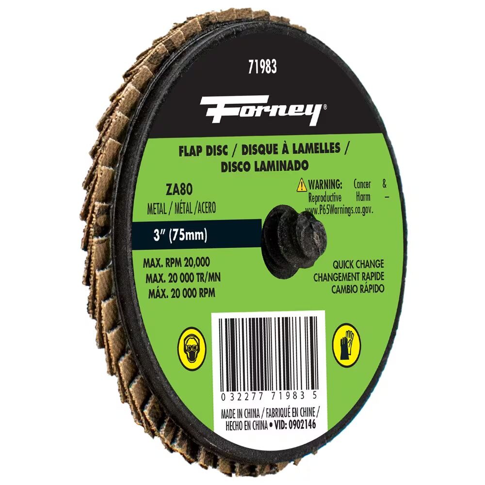 Forney Industries Zirconia Quick Change Flap Disc, 80-Grit, 3-In