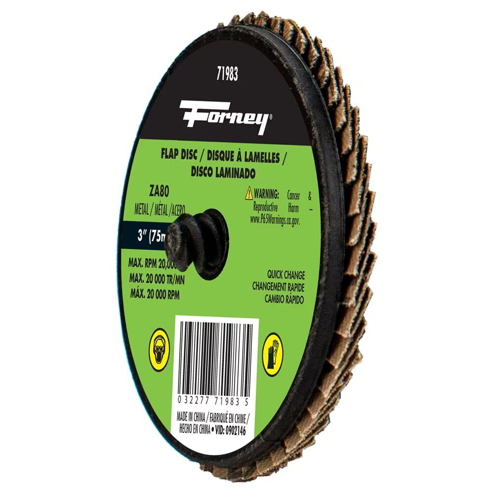 Forney Industries Zirconia Quick Change Flap Disc, 80-Grit, 3-In