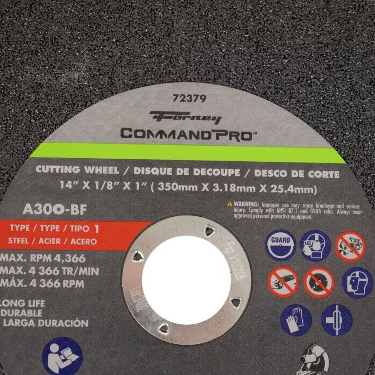 Forney Industries Metal Cutting Wheel Type 1, 14-In x 1/8-In x 1-In