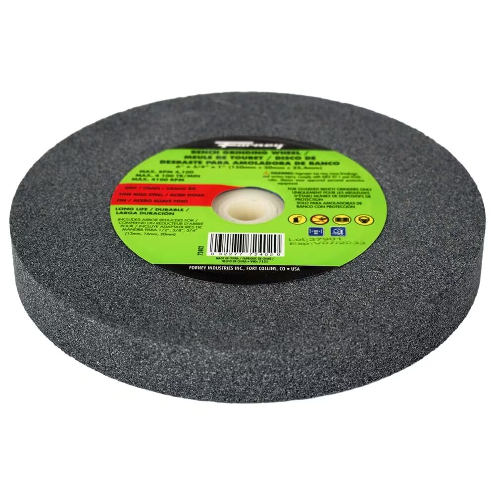Forney Industries Bench Grinding Wheel, 80-Grit, 6-In x 3/4-In x 1-In