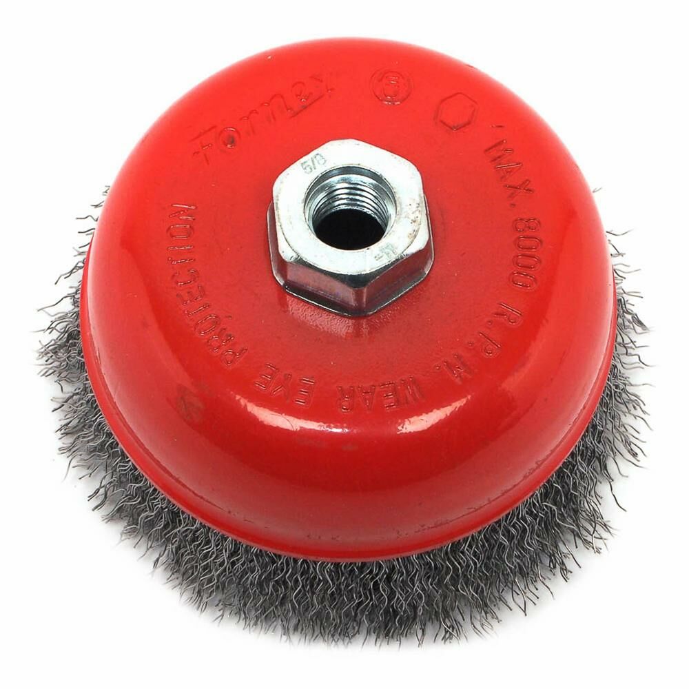 Cup Brush Crimped, 5" X 0.014" X 5/8"-11 Arbor