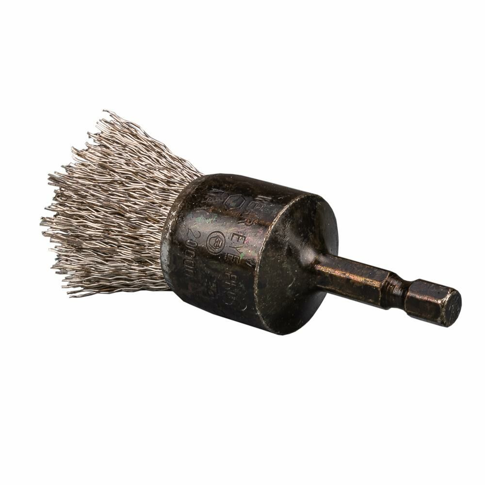 Cp End Brush Crimped, Stainless Steel, 1" X 0.014" X 1/4"
