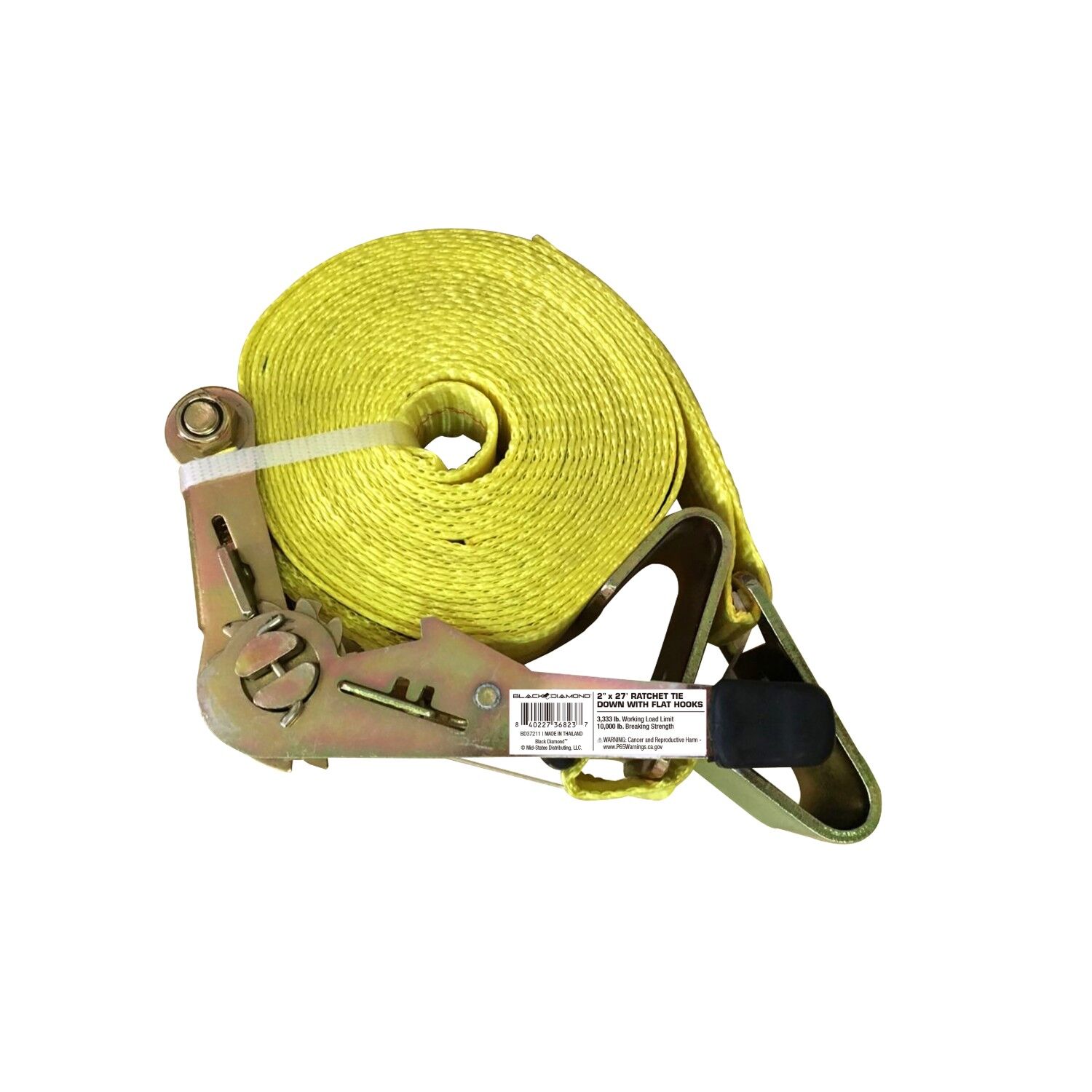 Black Diamond Ratchet Tie Down with Flat Hooks, 2 in. x 27 ft.
