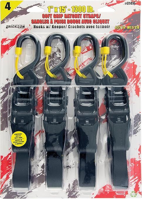 Erickson Soft Grip Tie Down Straps, 4-Pk