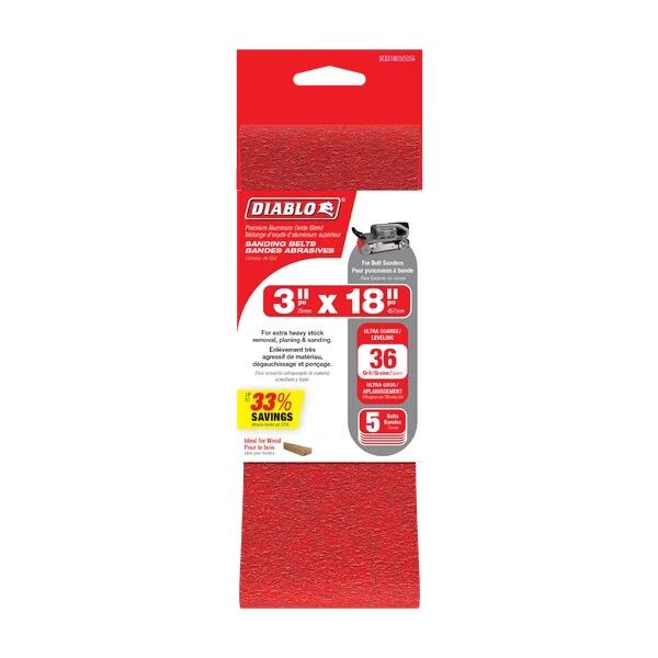 Diablo 36-Grit Sanding Belts, 3-In X 18-In, 5-Pk