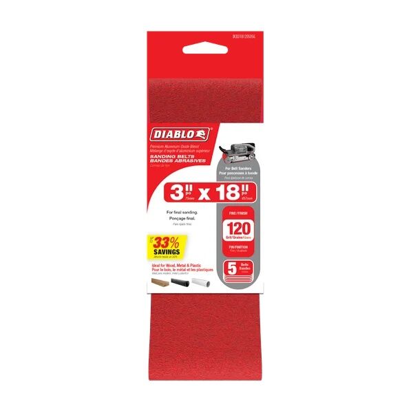 Diablo 120-Grit Sanding Belt, 3-In X 18-In, 5-Pk