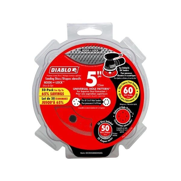 Diablo 60-Grit Hook & Lock ROS Sanding Discs, 5-In, 50-Pk
