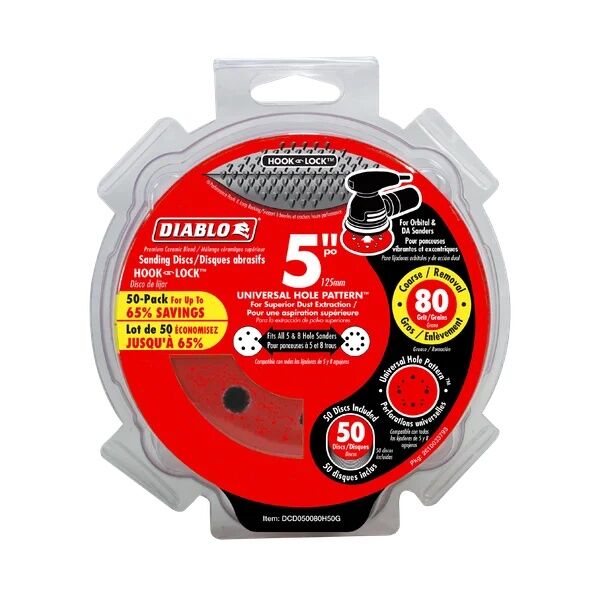 Diablo 5-In 80 Grit ROS Hook & Lock Discs, 50-Pk