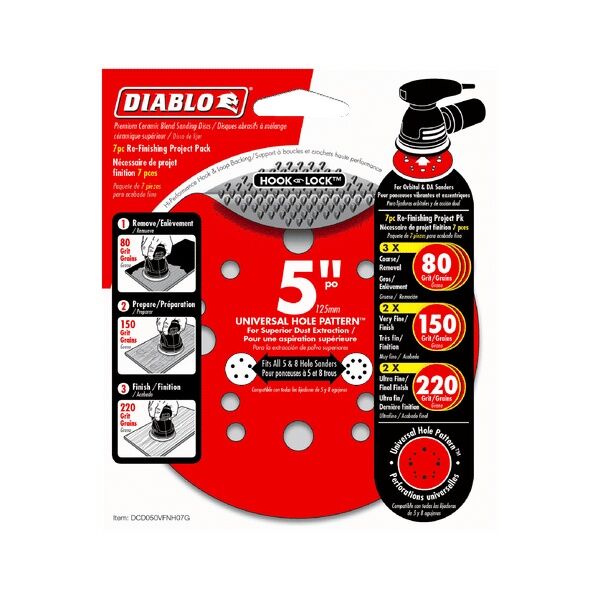 Diablo 80/150/220 Grit Hook & Lock ROS Sanding Discs Project Pack, 7-Pk
