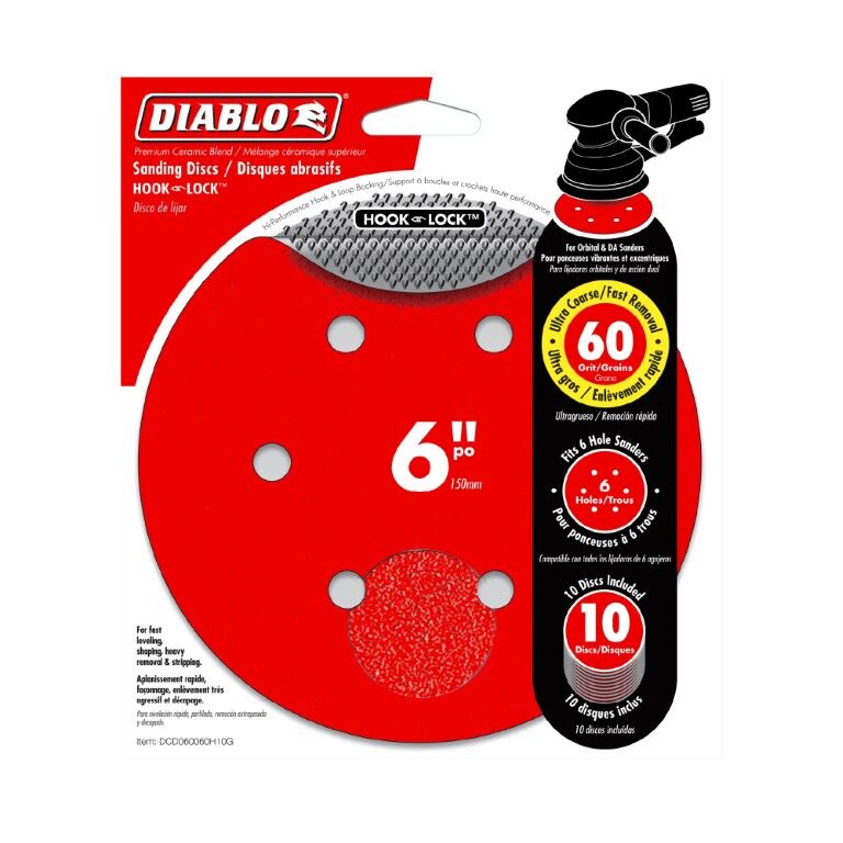 Diablo Tools 60-Grit Hook & Lock ROS Sanding Discs, 6-In, 10-Pk
