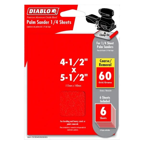 Diablo 60-Grit Palm Sander 1/4 Sanding Sheets, 4-1/2 In X 5-1/2 In, 6-Pk