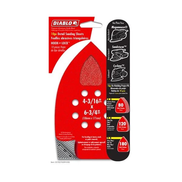 Diablo Assorted Hook & Lock MegaMouse Detail Sanding Sheets, 4 3/16-In X 6 3/4-In, 10-Pk