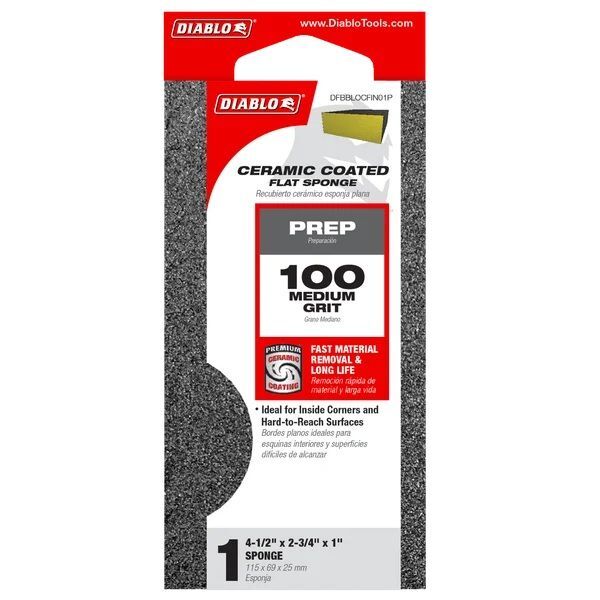 Diablo Tools 100-Grit Flat Edge Sanding Sponge, 4-In x 2-1/2-In x 1-In