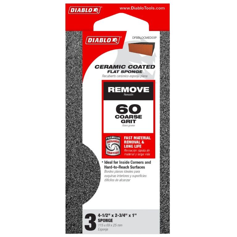 Diablo 60-Grit Flat Edge Sanding Sponges, 4-In x 2 1/2-In x 1-In, 3-Pk