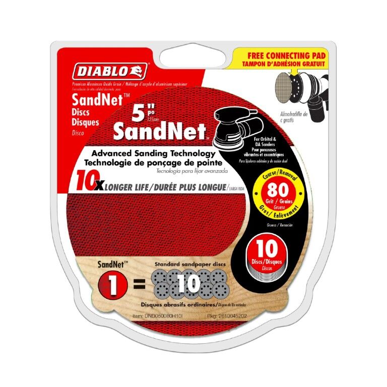 Diablo 80-Grit SandNET Sanding Disc With Connection Pad, 5-In, 10-Pk