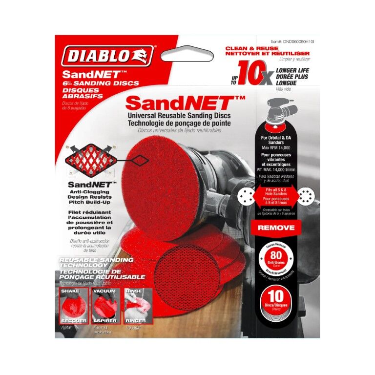 Diablo Sand Demon 80-Grit Reusable Sanding Discs With Connection Pad, 6-In, 10-Pk