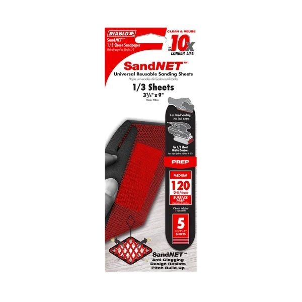 Diablo Tools 1/3 Sheet Sand Demon 120-Grit Universal Reusable Sanding Sheet, 5-Pk