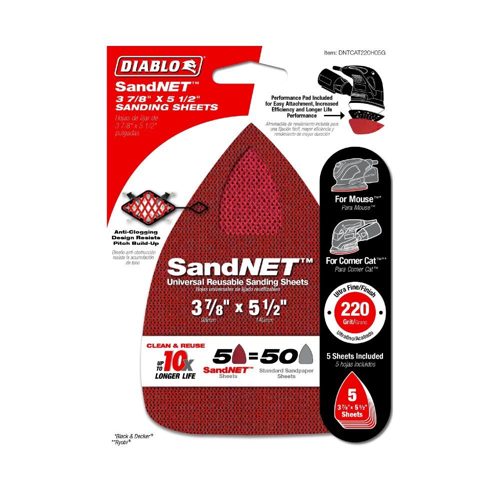 Diablo Tools Sand Demon 220-Grit CAT/Mouse Sanding Sheets, 3-7/8-In x 5-1/2-In, 5-Pk