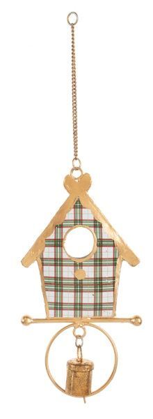 Ganz Plaid Birdhouse with Bell Ornament Assortment