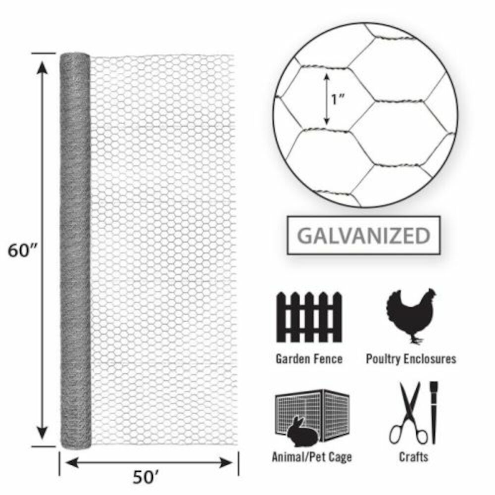 Rangemaster Poultry Wire Netting, 1-In x 60-In x 50-Ft