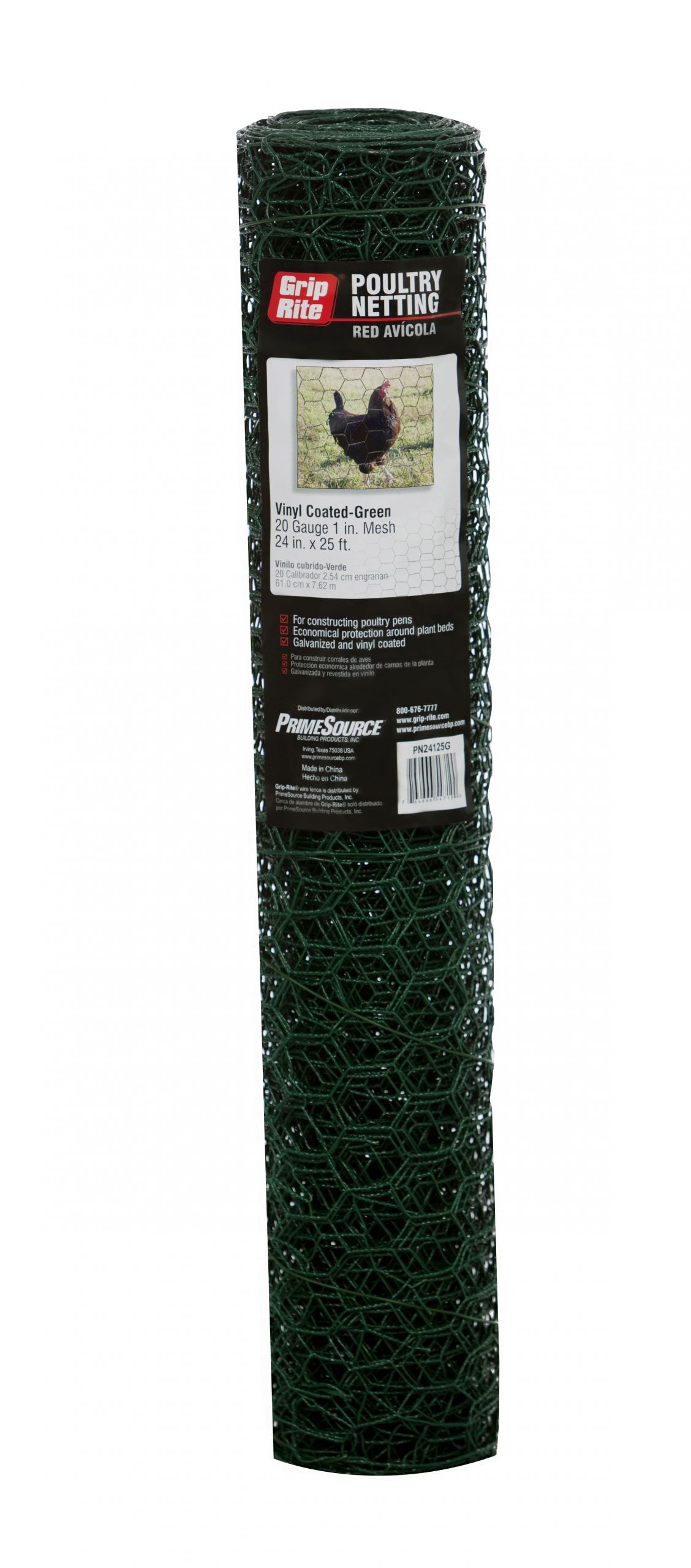 1-In x 2-Ft x 25-Ft Green Vinyl Chicken Wire Fencing Galvanized 20-Gauge
