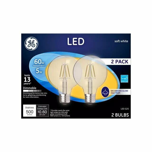 Soft White 60W Replacement Led Light Bulbs Clear Decorative Globe Medium Base G25