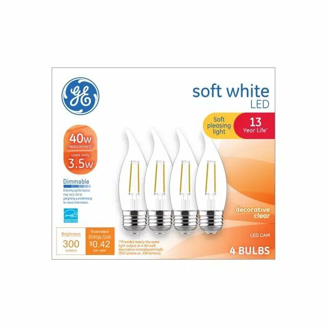 Soft White 40W Replacement Led Decorative Clear Bent Tip Medium Base Cam Light Bulbs