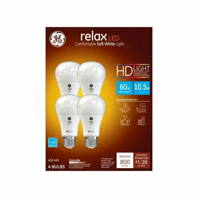 Relax Hd Soft White 60W Replacement Led General Purpose A19 Light Bulb (4-Pack)