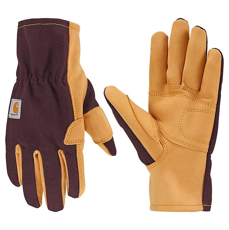 Carhartt Women's Duck And Synthetic Leather Open Cuff Glove in Berry