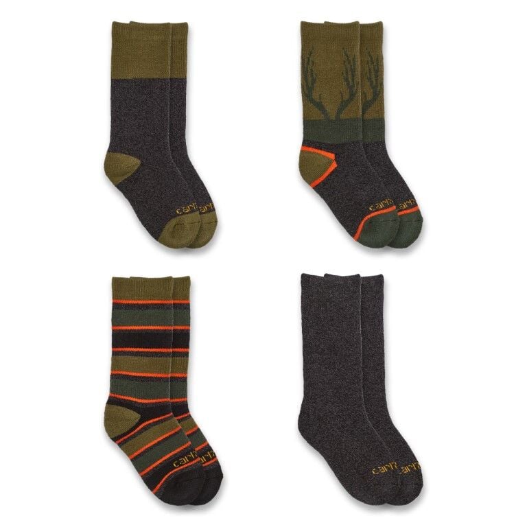 Carhartt Kids' Heavyweight Crew Sock 4-Pk in Moss