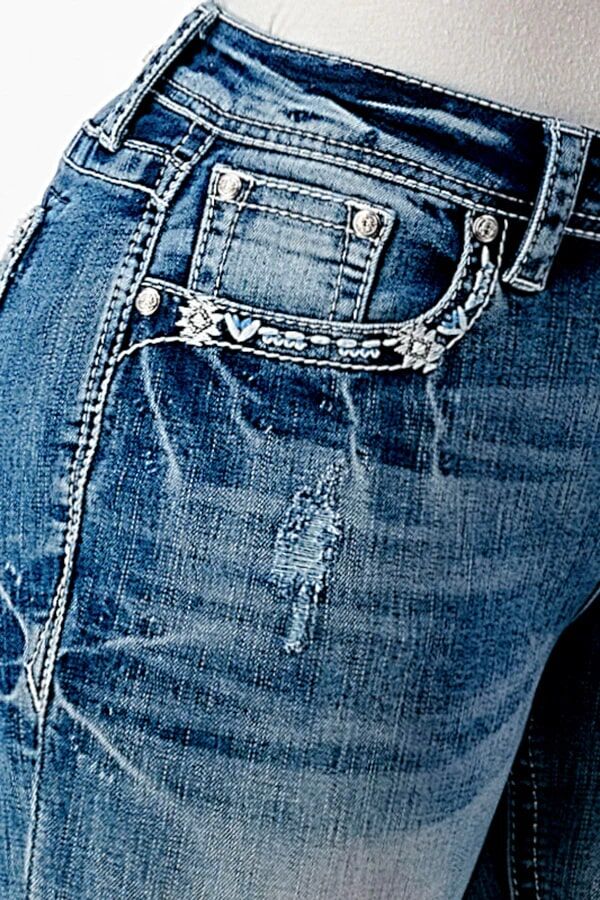 Grace In LA Women's Aztec Embroidered Mid Rise Bootcut Jeans