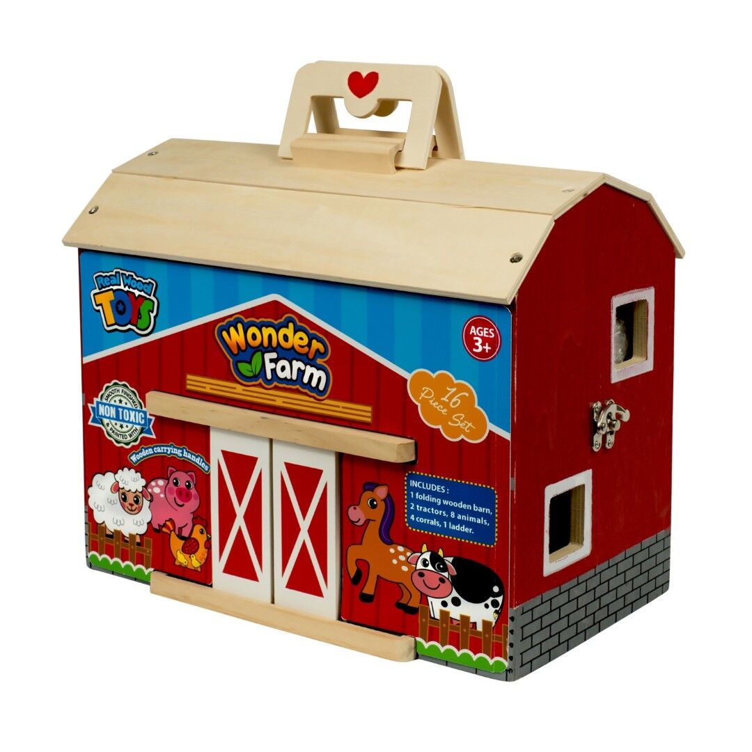 Real Wood Toys Wood Folding Barn & Accessory Playset