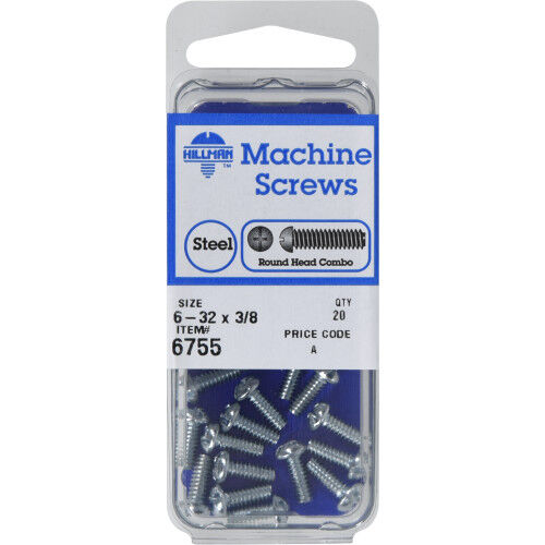 Hillman Zinc Round Head Combination Machine Screw, #6-32 X 3/8-In