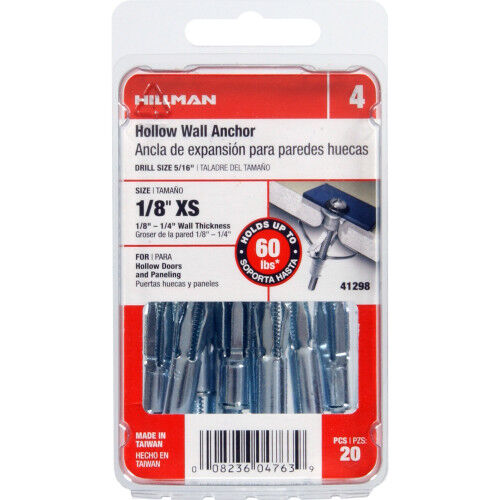 Hillman 1/8-In X-Short Hollow Wall Anchors, 20-Pc