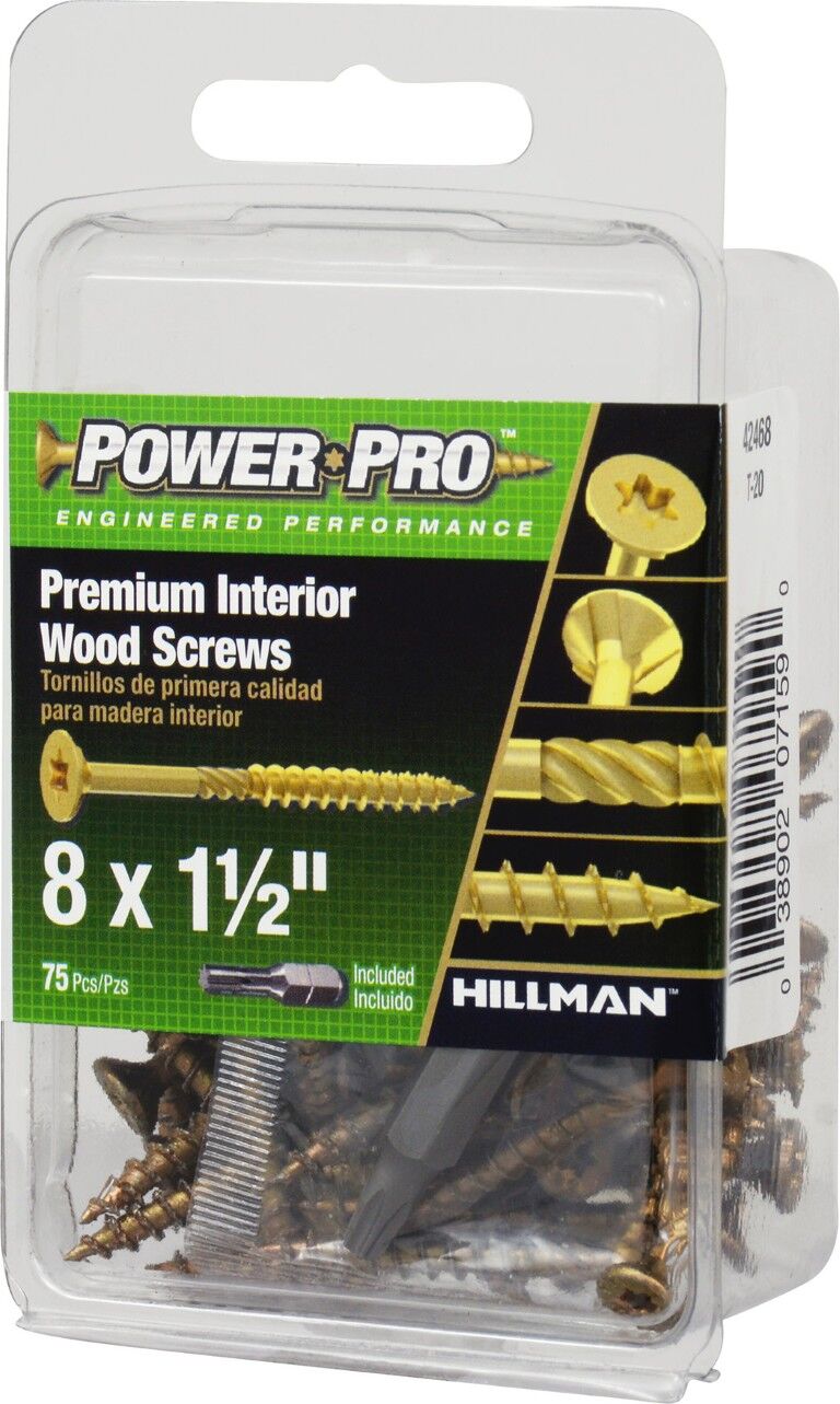 Hillman Power Pro Premium Interior Wood Screws, #8 x 1 1/2-In, 75-Pc