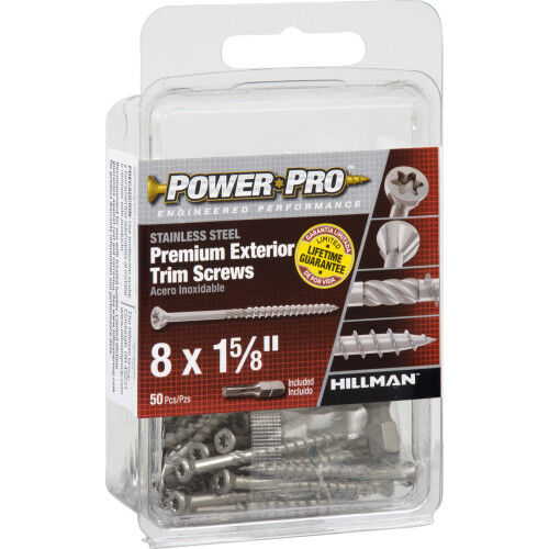 Hillman Power Pro Premium 305 Stainless Steel Trim Screws, #8 X 1 5/8-In, 50-PK