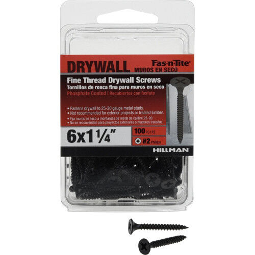 Hillman Fine Thread Drywall Screws, #6 X 1-1/4 In, 100-Pc