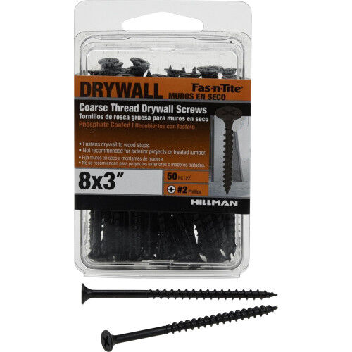 Hillman Fas-N-Tite Coarse Thread Drywall Screws, #8 x 3-In, 250-Pk