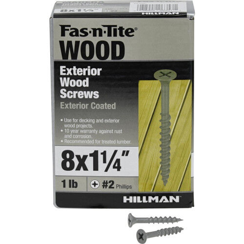 Hillman Fas-N-Tite Exterior Coated Wood Screws, #8 x 1 1/4-In, 1-Lb