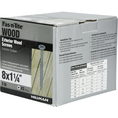 Hillman Fas-N-Tite Exterior Coated Wood Screws, #8 X 1-1/4 In, 5-Lb Box