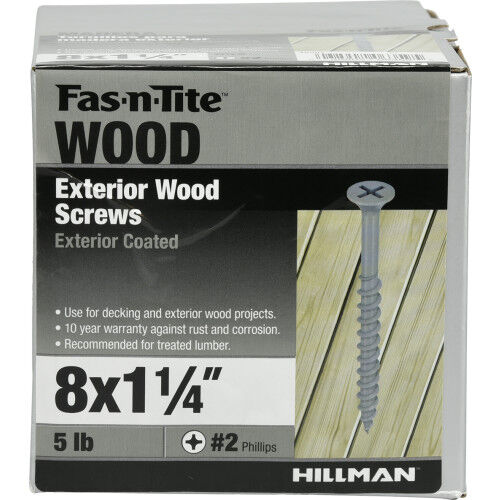 Hillman Fas-N-Tite Exterior Coated Wood Screws, #8 X 1-1/4 In, 5-Lb Box