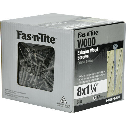 Hillman Fas-N-Tite Exterior Coated Wood Screws, #8 X 1-1/4 In, 5-Lb Box